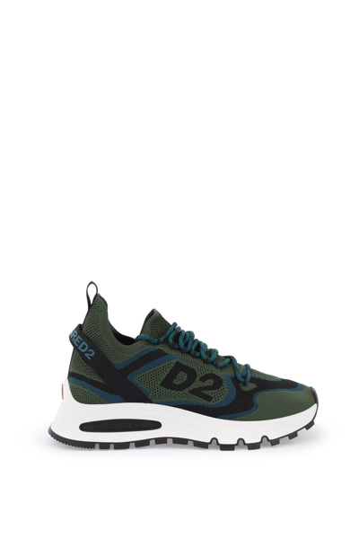 Dsquared2 Run Ds2 Intarsia-knit Logo Trainers In Black,green,light Blue
