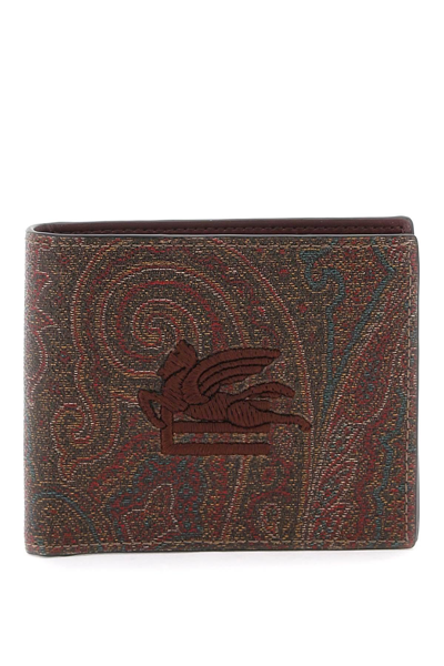 Etro Paisley Bifold Wallet With Pegaso Logo In Brown