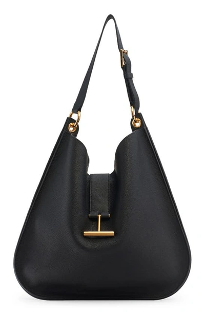 Tom Ford Tara Large Leather Crossbody Hobo Bag In 1n001 Black