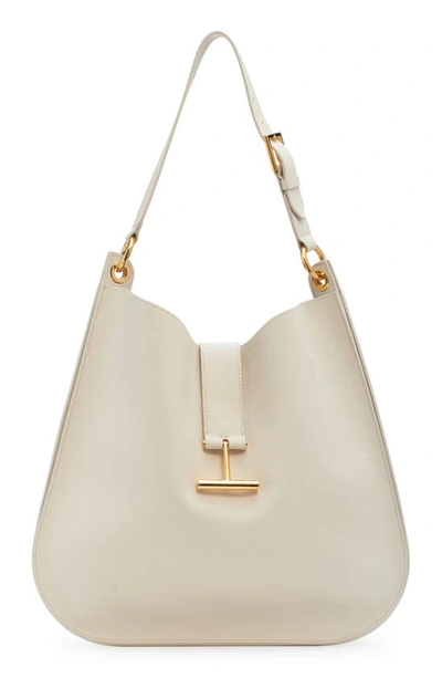 Tom Ford Large Tara Leather Hobo Bag In 1w003 Chalk