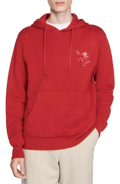 Sandro Dragon Pullover Hoodie In Red
