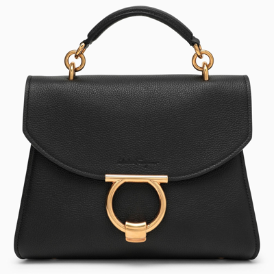 Ferragamo Black Leather Gancini Handbag In Multicolor