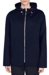 SANDRO SURF HOODED DOUBLE FACE WOOL BLEND JACKET