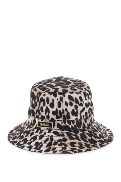 Ganni Animal Print Bucket Hat In Leopard (beige)