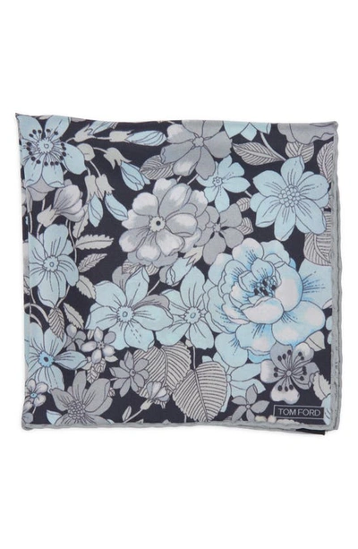 Tom Ford Floral Print Mulberry Silk Pocket Square In Combo Grey