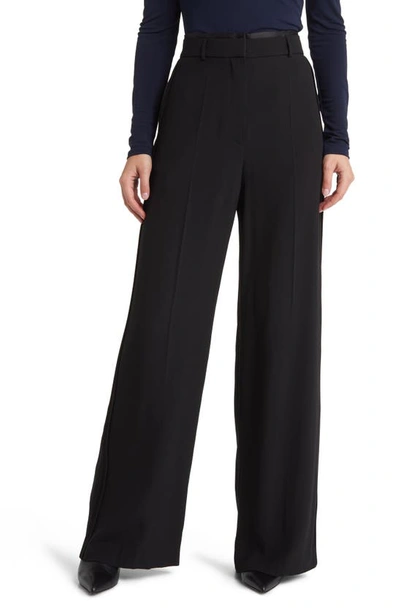 Hugo Boss Tapered-fit Wide-leg Trousers With Fabric Belt In Black