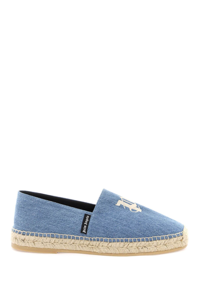 Palm Angels Logo-embroidered Denim Espadrilles In Blue