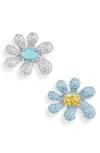 Collina Strada Squashed Blossom Earrings In Aquamarine-amethyst Pave