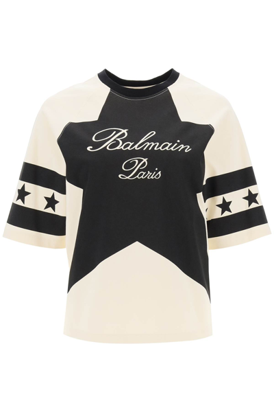 Balmain Stars Logo-print Cotton T-shirt In Beige