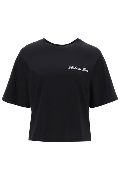 Balmain Crop Logo T-shirt In Black