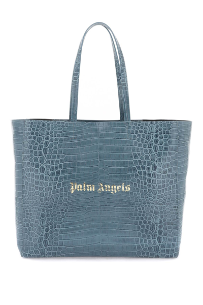 Palm Angels Croco-embossed Leather Shopping Bag In Light Blue