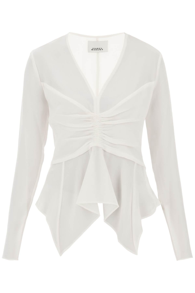 Isabel Marant Ulietta Gathered Crepe Blouse In Neutrals