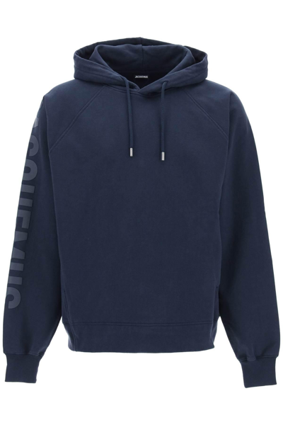 Jacquemus Le Hoodie Typo Cotton Sweatshirt In Navy