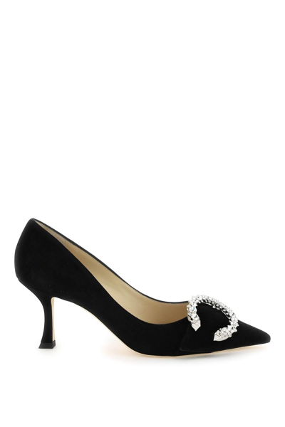 Jimmy Choo Melva 90 Embellished Suede Pumps In Black