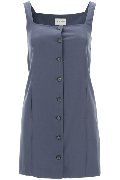 Loulou Studio Buttoned Pinafore Dress In Grey,light Blue