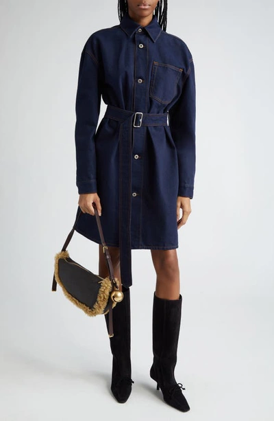 BURBERRY LONG SLEEVE BELTED DENIM SHIRTDRESS