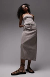 Topshop Denim Midi Skirt In Stone