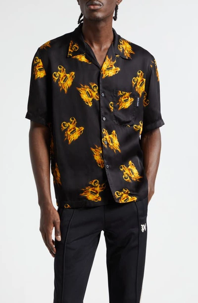 Palm Angels Burning Monogram Shirt In Black