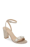 Stuart Weitzman Nearlybare Metallic Pearly Ankle-strap Sandals In Poudre