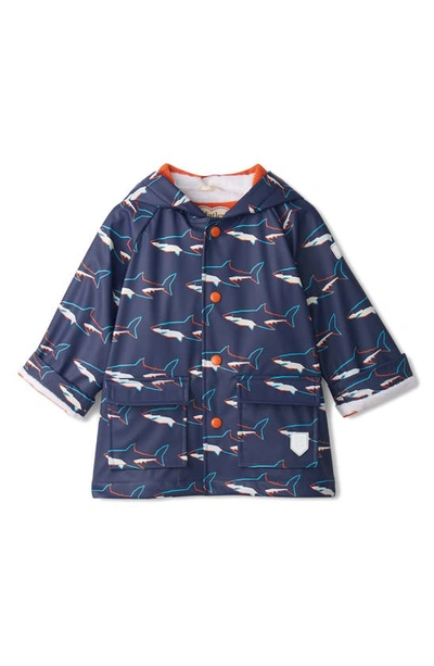 Hatley Babies' Sharks Colour Changing Hooded Waterproof Raincoat In Patriot Blue