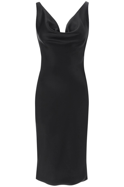 Norma Kamali Drape Neck Satin Dress In Black