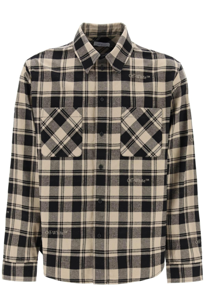 Off-white Check Flannel Shirt In Beige,black