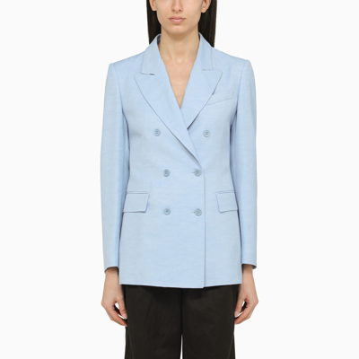 P.a.r.o.s.h Raisa Linen Blend Double-breasted Blazer In Blue