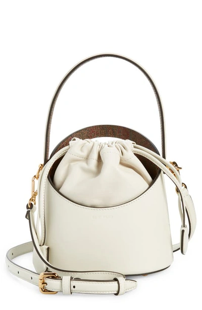 Etro Small Saturno Leather Bucket Bag In Ivory