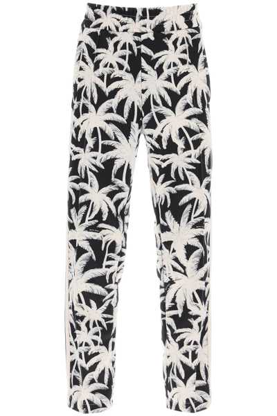 Palm Angels All-over Palms Print Track Pants In White,black,neutro