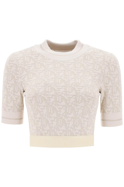 Palm Angels Monogram-jacquard T-shirt In Off,white,beige