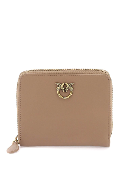 Pinko Square Leather Zip-around Purse In Beige