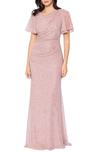 Betsy & Adam Women's Metallic Sequin Flutter-sleeve Gown In Rose