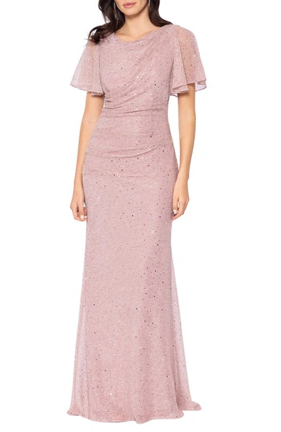 Betsy & Adam Women's Metallic Sequin Flutter-sleeve Gown In Rose