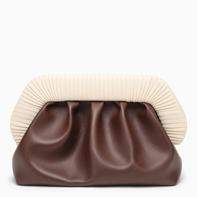 Themoirè Faux Leather Brown Clutch With Ruffles And Magnetic Closure