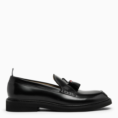 THOM BROWNE THOM BROWNE BLACK LEATHER MOCCASIN WITH TASSELS