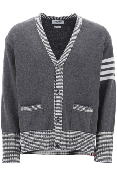 Thom Browne Thome Browne Hector Icon Intarsia V Neck Cardigan In Gray