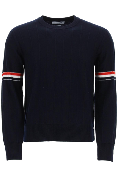 Thom Browne Rib Wool Relaxed Crewneck Sweater In Navy