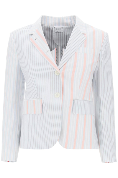 Thom Browne Patchwork Striped Cropped Blazer In Mixed Colours
