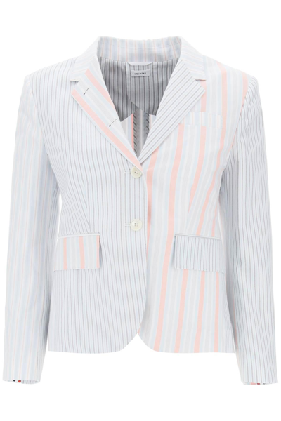 Thom Browne Patchwork Striped Cropped Blazer In Multicolor,neutro