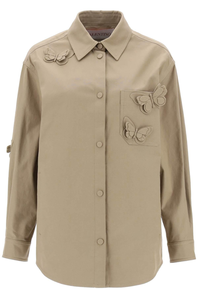 Valentino Stretch Cotton Canvas Overshirt With High Reliefs In Yellow