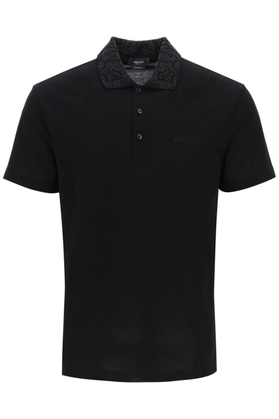 Versace Barocco Silhouette Polo Shirt In Black