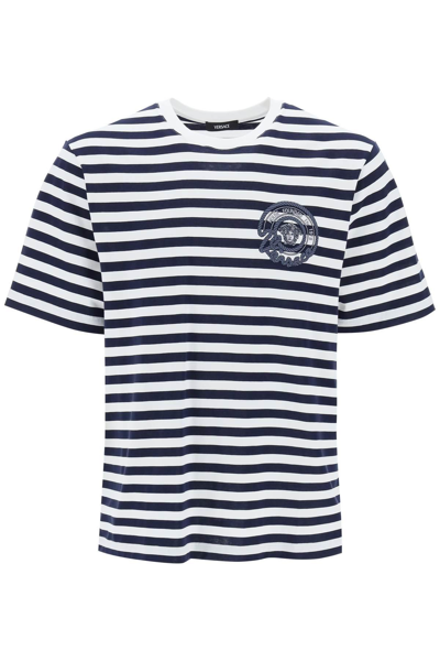 Versace T-shirt In White,navy Blue