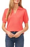 Cece Cotton Blend Polo Sweater In Calypso Coral