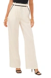 Vince Camuto Pleated High Waist Wide Leg Crepe Trousers In Bone
