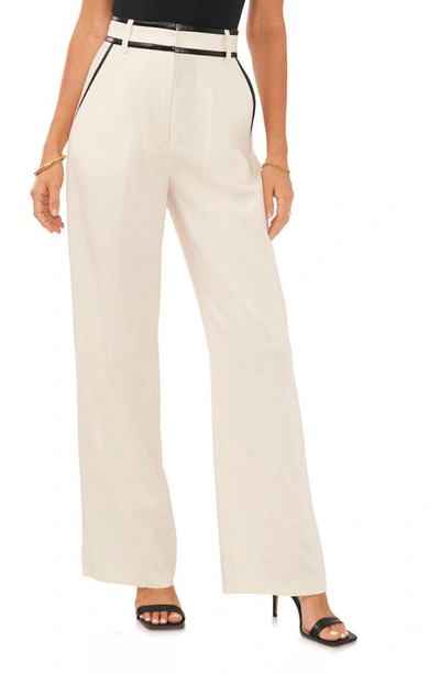 Vince Camuto Pleated High Waist Wide Leg Crepe Trousers In Bone