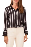 Vince Camuto Womens Striped Polyester Button-down Top In Rich Black
