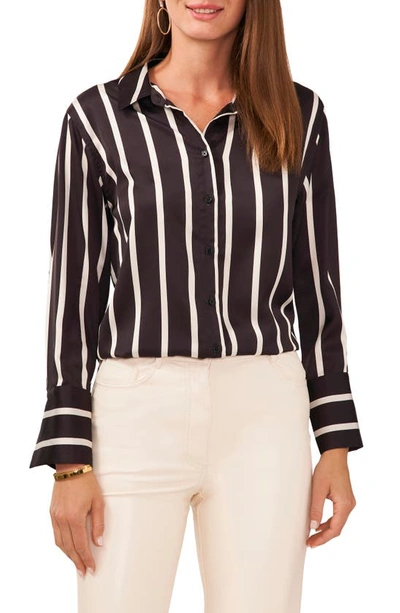 Vince Camuto Stripe Satin Shirt In Rich Black