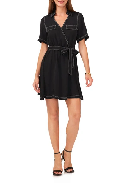 Vince Camuto Collared Wrap Minidress In Rich Black