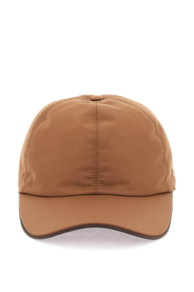 Zegna Baseball Cap With Leather Trim In Brown