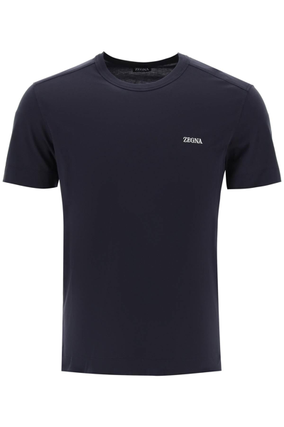 Zegna Blue Navy Cotton Logo T-shirt In Black
